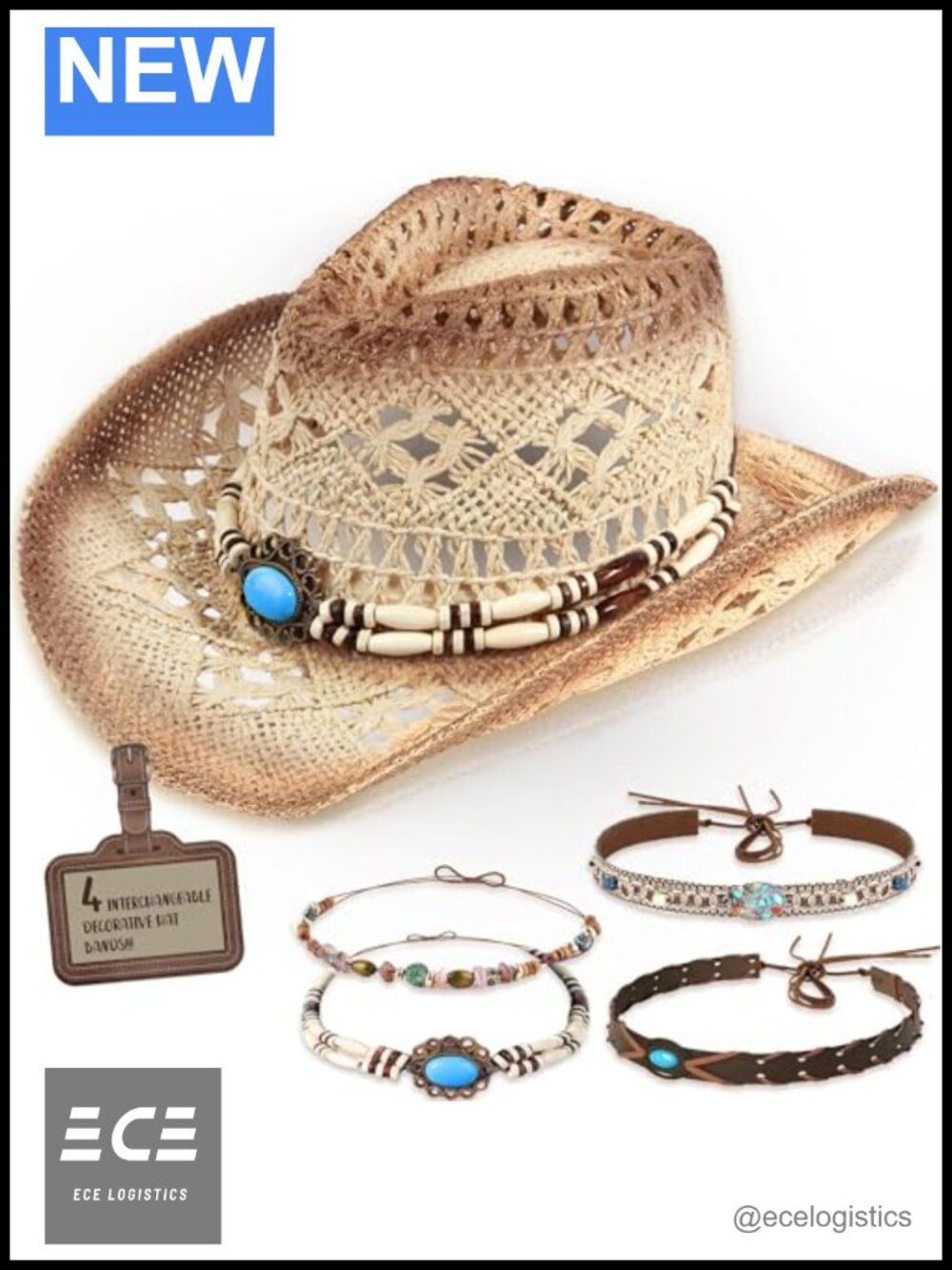 Straw Cowboy Hat Western Wide Brim Adjustable Fit Outdoor